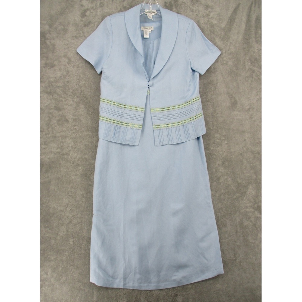 Coldwater Creek Jacket Dress Womens Size 12 Petite Linen Blend Maxi Modest Blue